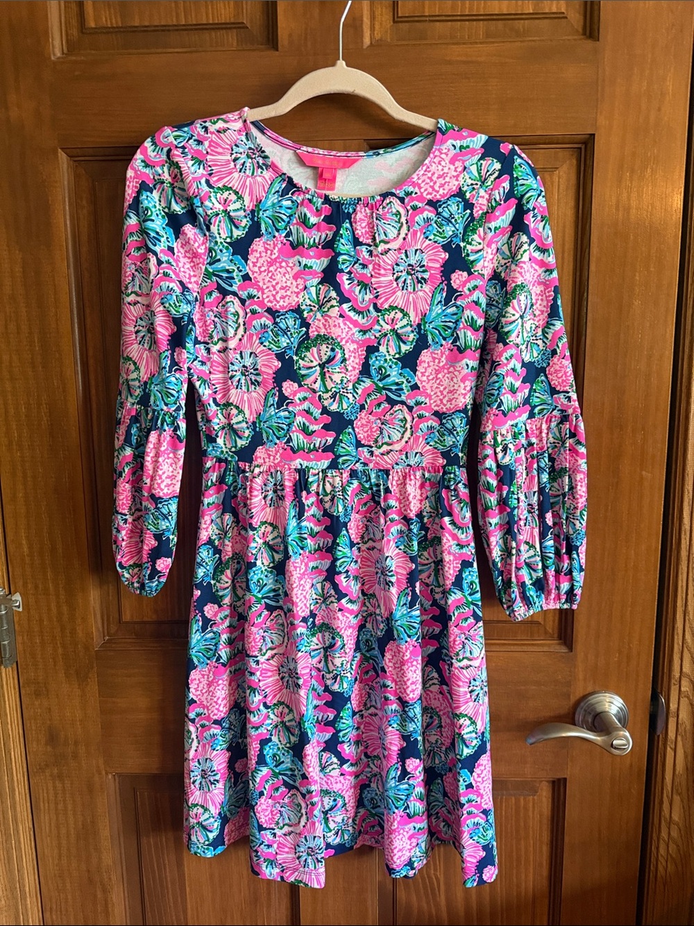 Lilly Pulitzer Girls' Floral Long-Sleeve Dress in Navy and Pink